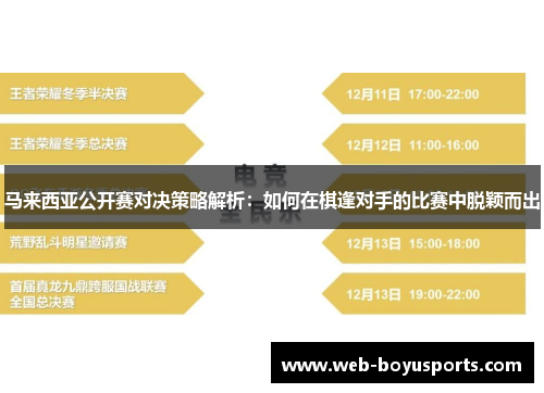 马来西亚公开赛对决策略解析：如何在棋逢对手的比赛中脱颖而出